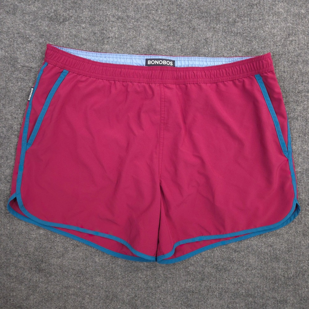 Bonobos Throwback Swim Trunks Mens XXL Burgundy Blue Trim Pockets Lined Retro